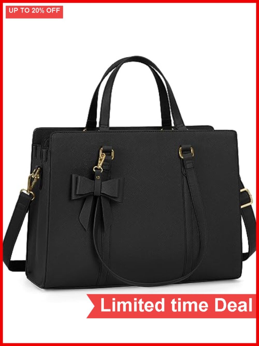 Leather Work Tote Bag for Women 15.6 inch Laptop Messenger with Bow